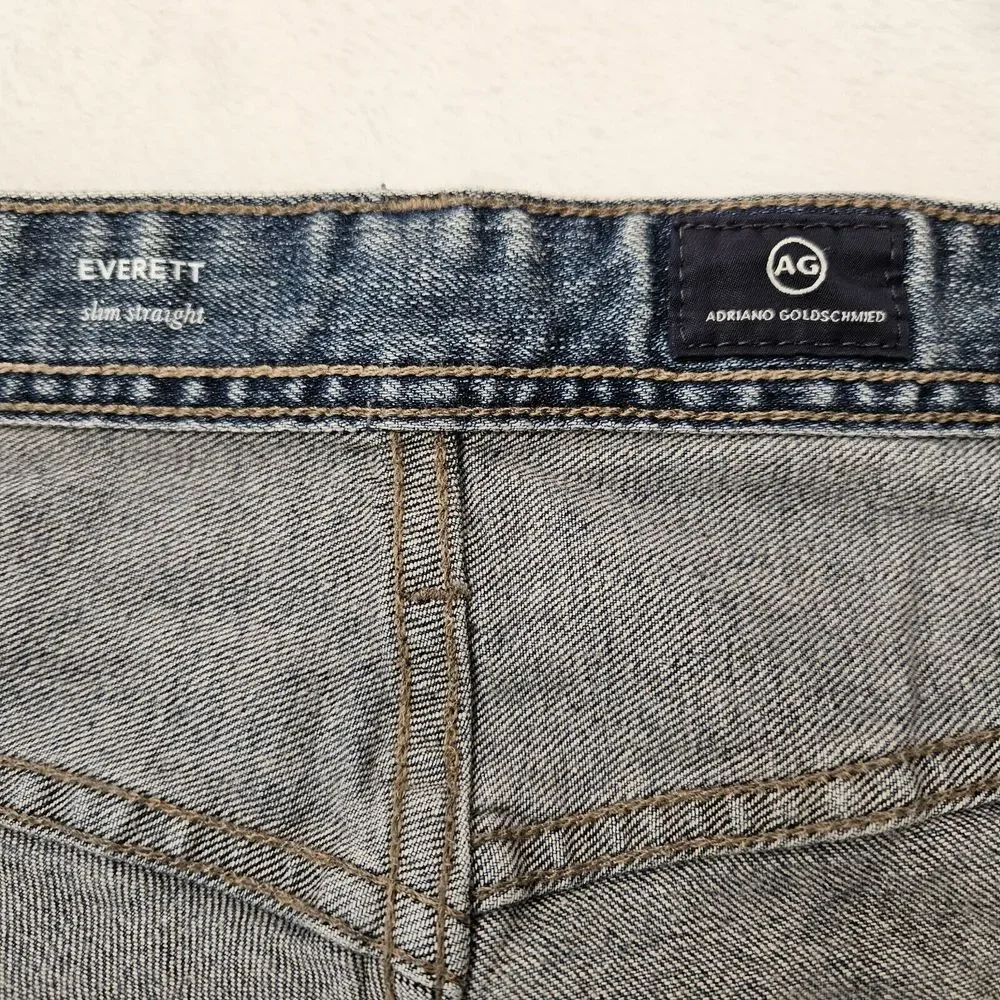 AG Jeans Mens 42x31 Everett Slim Straight Blue Medium Wash Denim Zip Fly Pockets